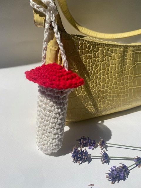 LIGHTER/ CHAPSTICK BAG - small crochet mushroom to store an item outside of your bag in colours of your choice