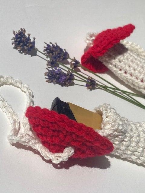 LIGHTER/ CHAPSTICK BAG - small crochet mushroom to store an item outside of your bag in colours of your choice