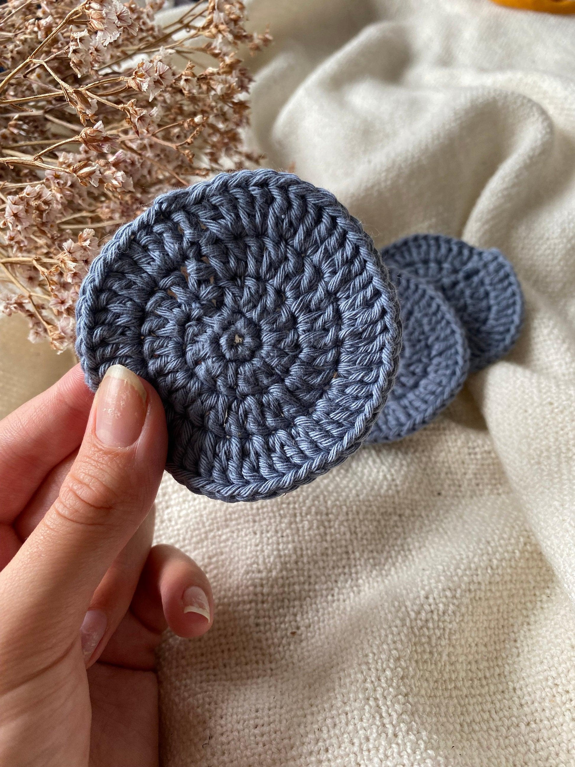 soft cotton pads - handmade crochet pads to upgrade your skincare routine blue