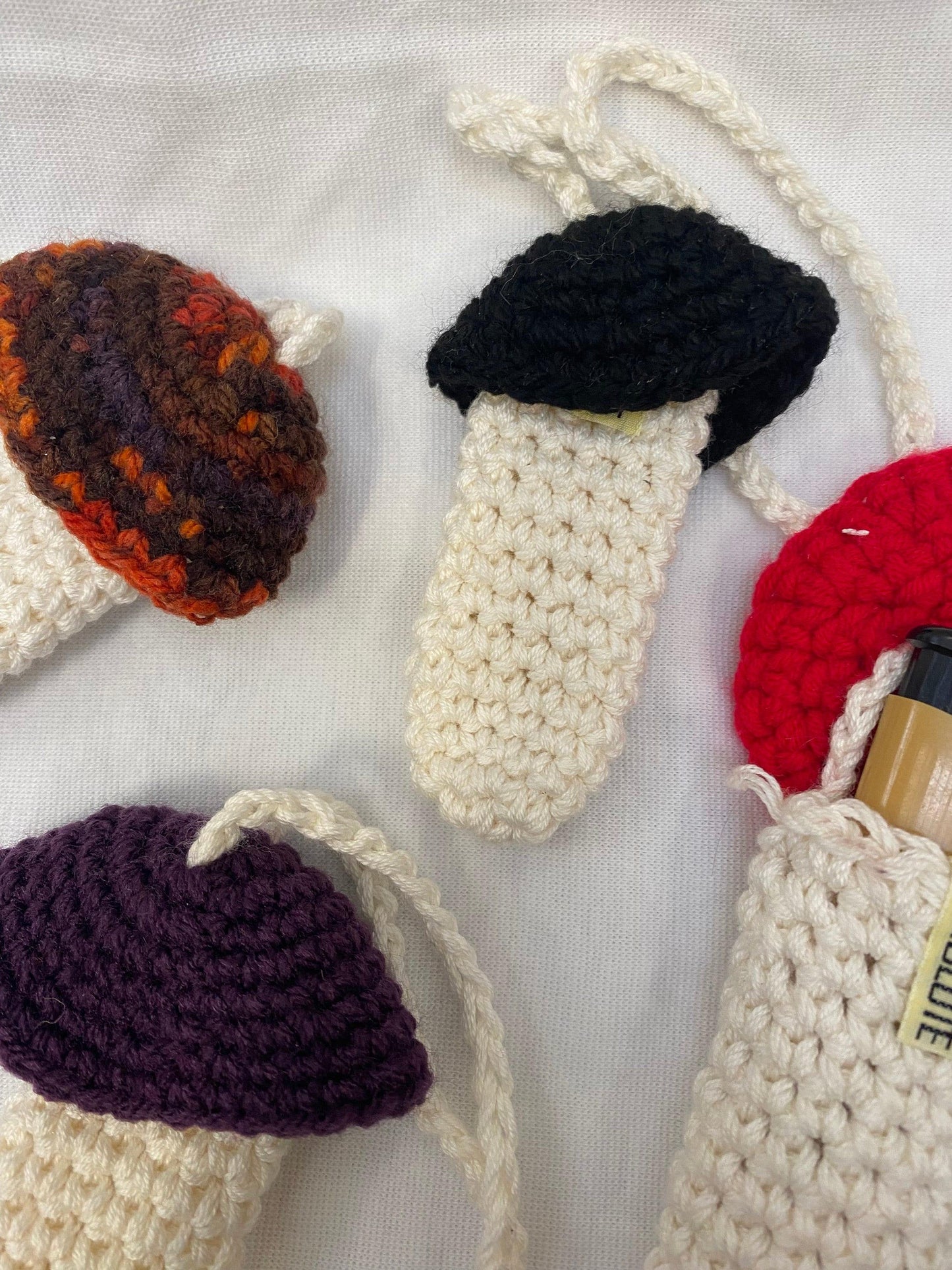 LIGHTER/ CHAPSTICK BAG - small crochet mushroom to store an item outside of your bag in colours of your choice