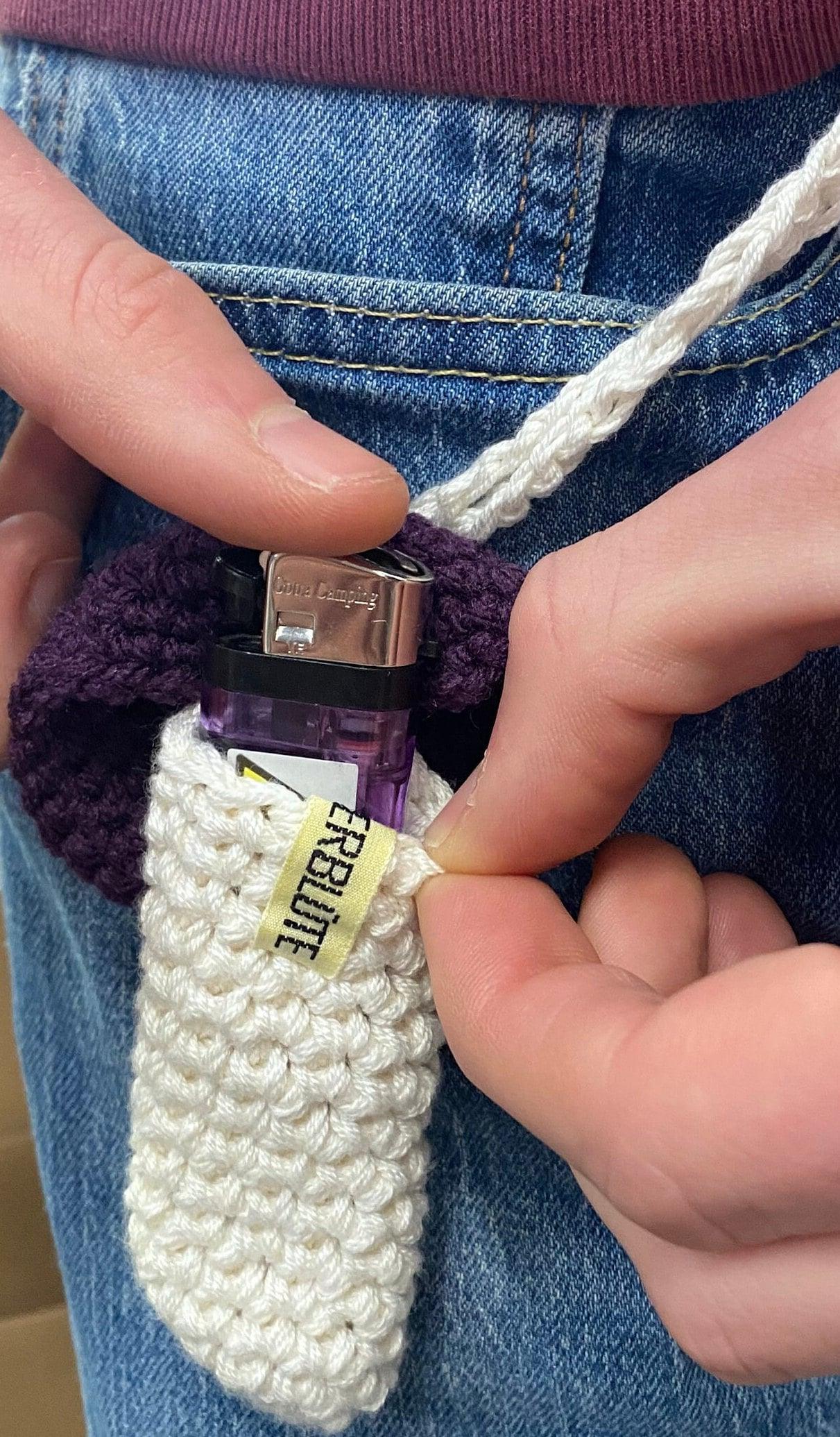 LIGHTER/ CHAPSTICK BAG - small crochet mushroom to store an item outside of your bag in colours of your choice