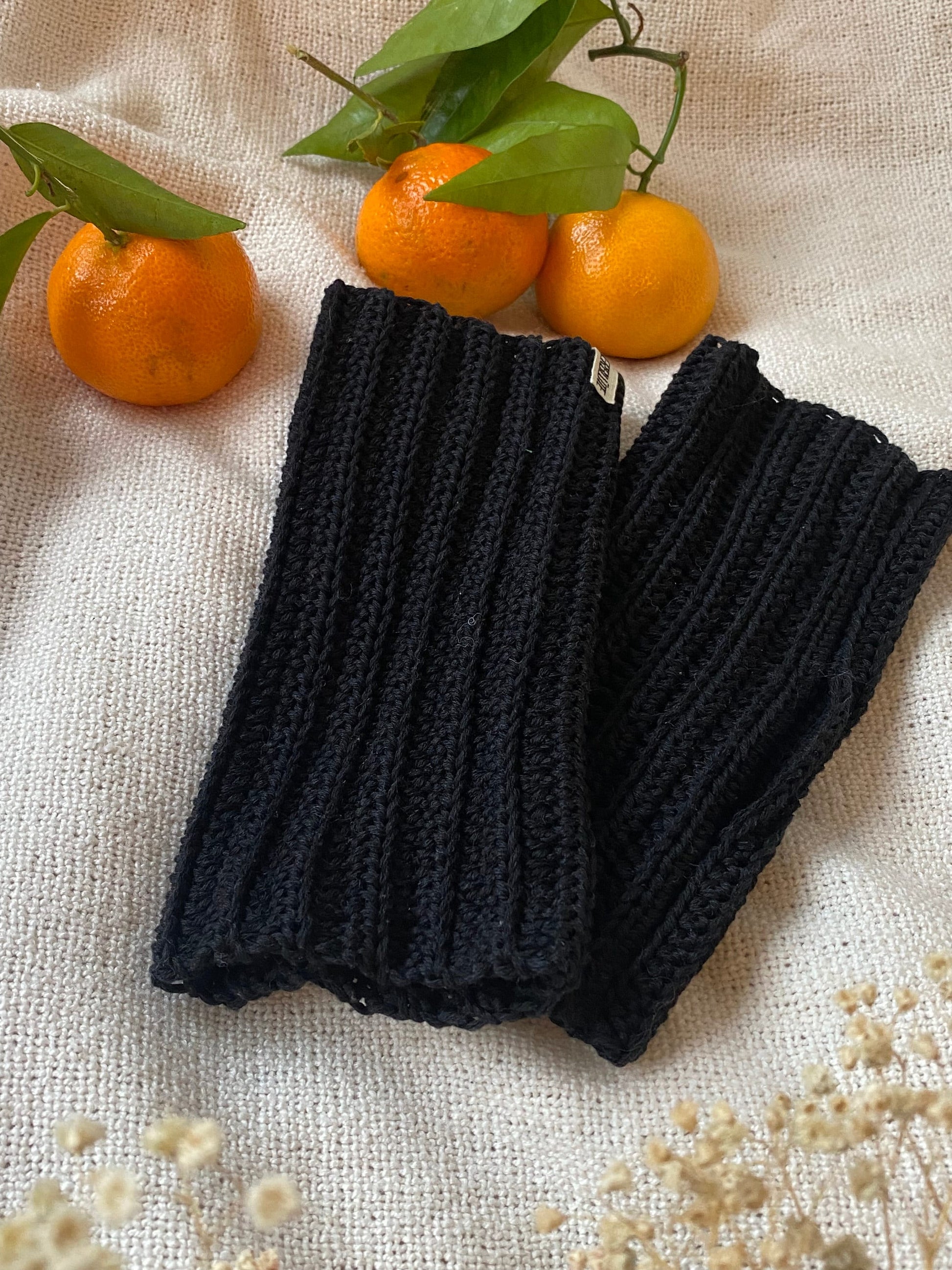 black wristwarmers, selfmade cotton crochet gloves